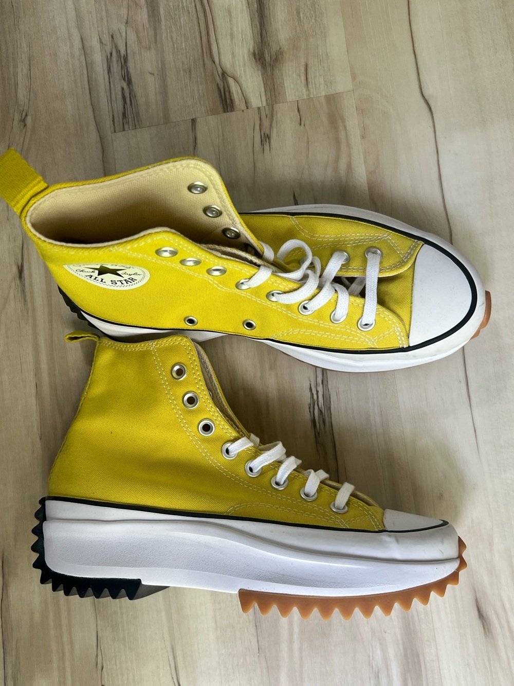 NEW. ONLY TRIED ON. Converse Yellow High-Top Platform Sneakers - Picture 3 of 11